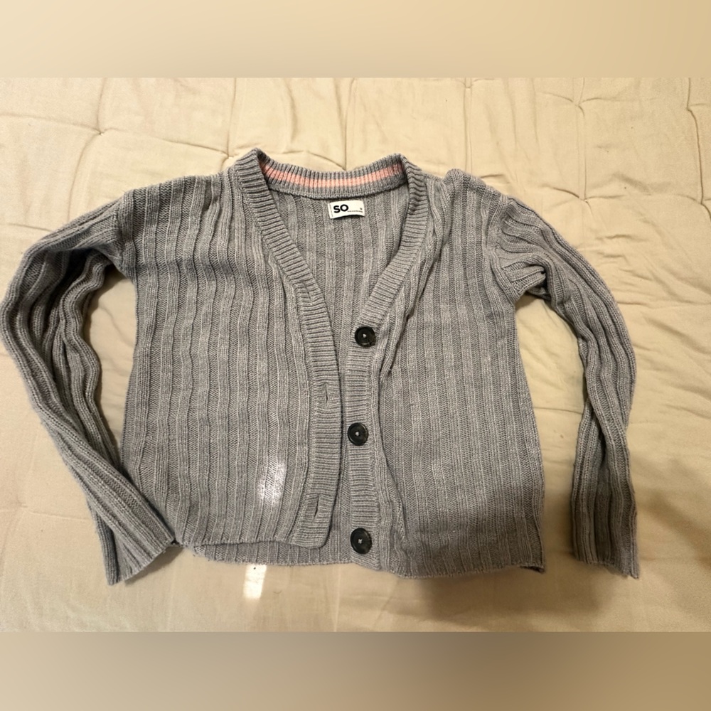 SO Gray and Pink Ribbed Sweater